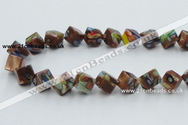 CLG548 16 inches 10*10mm cube goldstone & lampwork beads