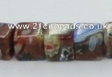 CLG549 16 inches 8*8mm cube goldstone & lampwork glass beads