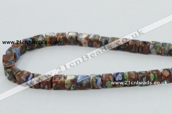 CLG549 16 inches 8*8mm cube goldstone & lampwork glass beads