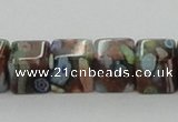 CLG550 16 inches 8*8mm cube goldstone & lampwork glass beads