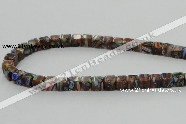 CLG550 16 inches 8*8mm cube goldstone & lampwork glass beads