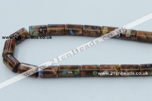 CLG552 16 inches 10*15mm faceted cylinder goldstone & lampwork beads