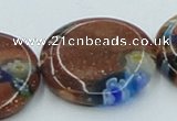 CLG555 16 inches 20mm flat round goldstone & lampwork glass beads