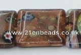 CLG557 16 inches 20*20mm square goldstone & lampwork glass beads