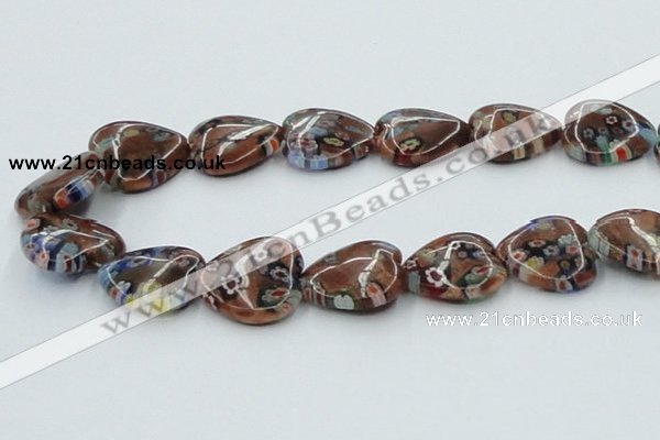 CLG559 16 inches 20*20mm heart goldstone & lampwork glass beads