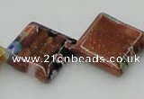 CLG560 16 inches 15*15mm diamond goldstone & lampwork glass beads