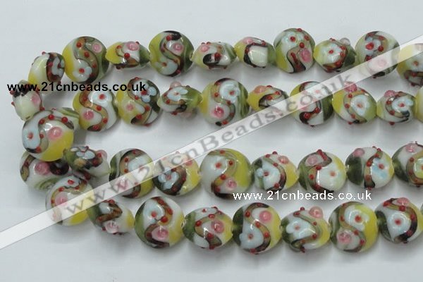 CLG814 15.5 inches 18mm flat round lampwork glass beads wholesale