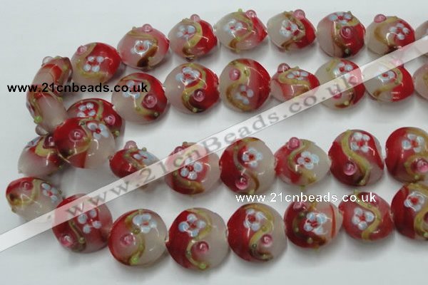 CLG817 15.5 inches 20mm flat round lampwork glass beads wholesale