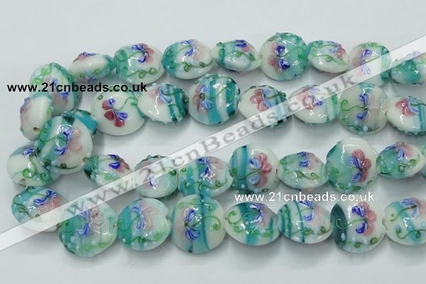 CLG819 15.5 inches 20mm flat round lampwork glass beads wholesale