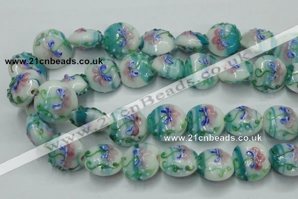 CLG824 15.5 inches 20mm flat round lampwork glass beads wholesale