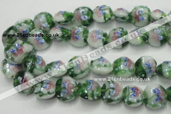 CLG825 15.5 inches 20mm flat round lampwork glass beads wholesale