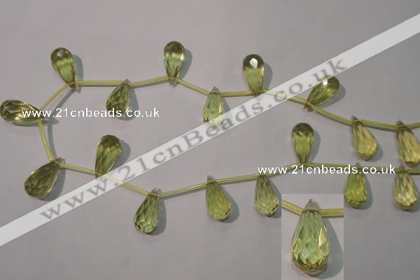 CLQ252 Top-drilled 10*20mm faceted teardrop natural lemon quartz beads