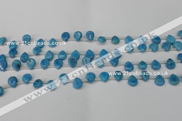 CLR448 Top drilled 8*10mm flat teardrop dyed larimar gemstone beads