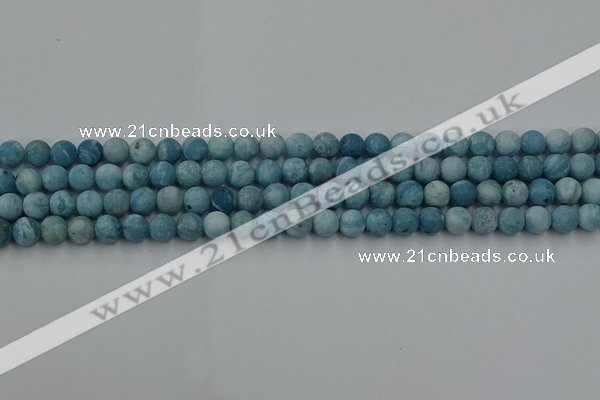 CLR611 15.5 inches 6mm round matte imitation larimar beads