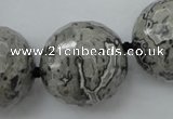 CLS09 15.5 inches 30mm faceted round large grey picture jasper beads