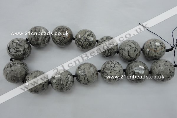 CLS09 15.5 inches 30mm faceted round large grey picture jasper beads