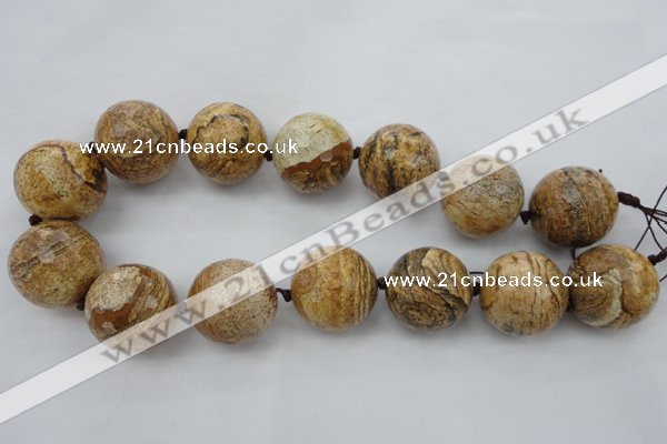 CLS10 15.5 inches 30mm faceted round large picture jasper beads