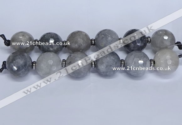 CLS351 7.5 inches 30mm faceted round large cloudy quartz beads