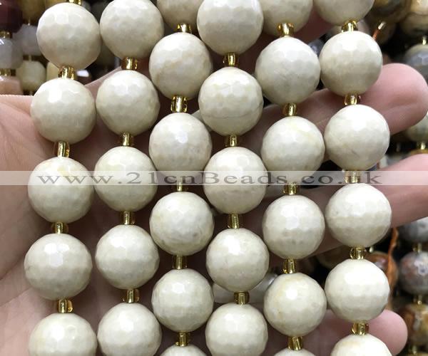 CLS415 15 inches 16mm faceted round white fossil jasper beads