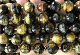 CLS426 15 inches 16mm faceted round yellow & blue tiger eye beads