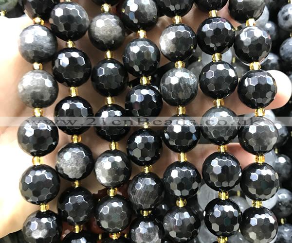 CLS435 15 inches 16mm faceted round silver obsidian gemstone beads