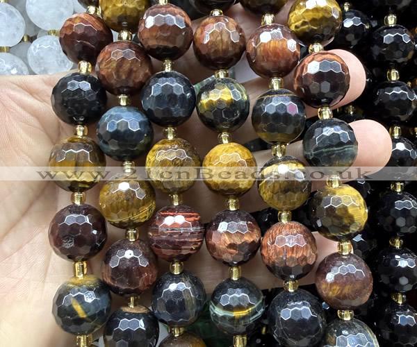 CLS450 15 inches 16mm faceted round colorful tiger eye beads