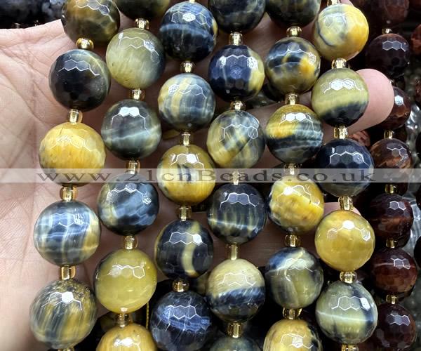 CLS451 15 inches 16mm faceted round golden & blue tiger eye beads