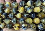 CLS451 15 inches 16mm faceted round golden & blue tiger eye beads