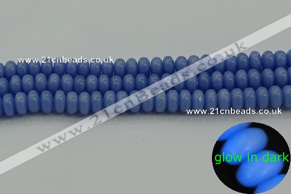 CLU127 15.5 inches 6*10mm rondelle blue luminous stone beads