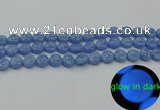 CLU131 15.5 inches 10mm flat round blue luminous stone beads