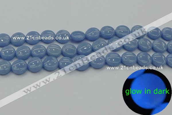 CLU132 15.5 inches 12mm flat round blue luminous stone beads