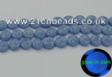 CLU133 15.5 inches 14mm flat round blue luminous stone beads