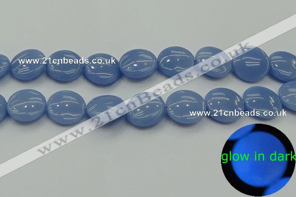 CLU136 15.5 inches 20mm flat round blue luminous stone beads