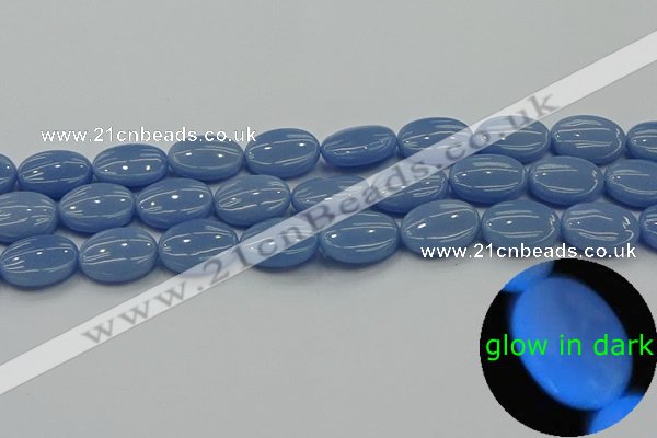 CLU142 15.5 inches 12*16mm oval blue luminous stone beads