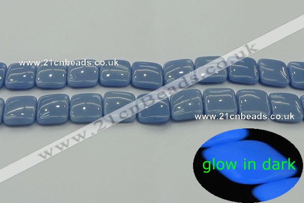 CLU154 15.5 inches 16*16mm square blue luminous stone beads