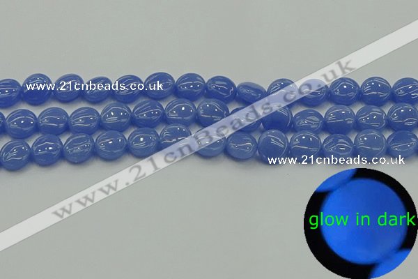 CLU171 15.5 inches 10mm flat round blue luminous stone beads