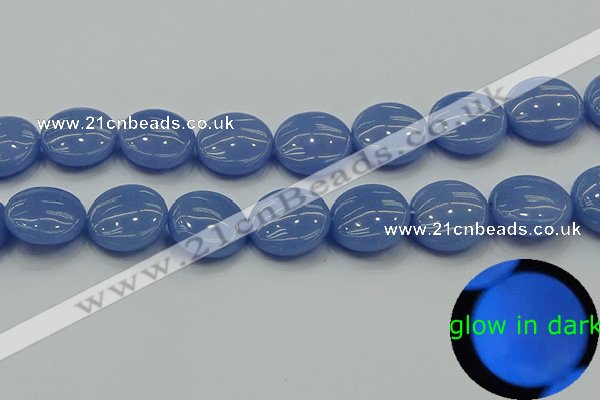 CLU176 15.5 inches 20mm flat round blue luminous stone beads