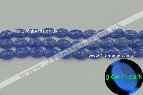 CLU181 15.5 inches 10*14mm oval blue luminous stone beads