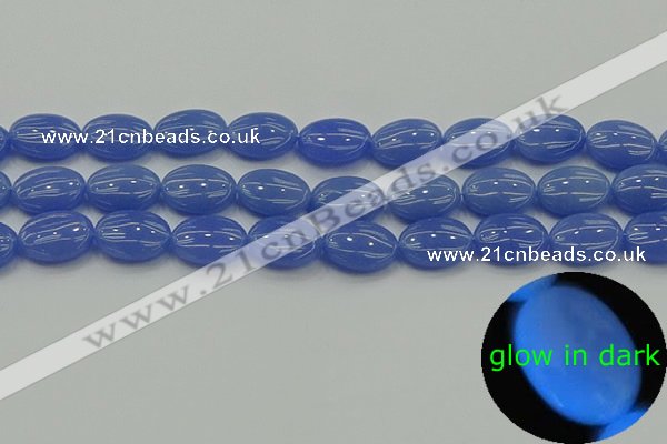 CLU182 15.5 inches 12*16mm oval blue luminous stone beads