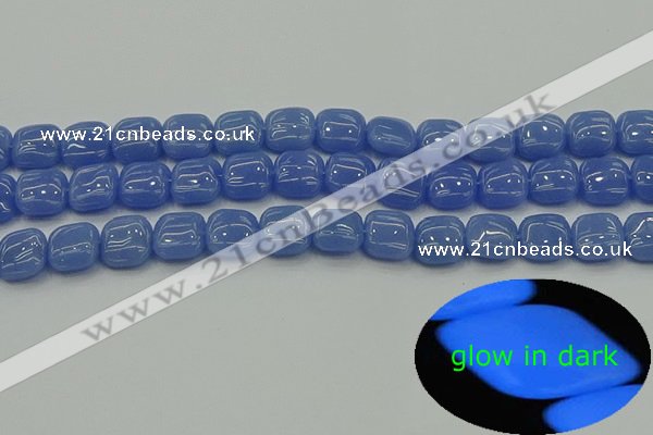 CLU191 15.5 inches 10*10mm square blue luminous stone beads