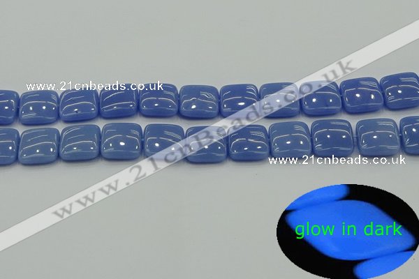 CLU193 15.5 inches 14*14mm square blue luminous stone beads