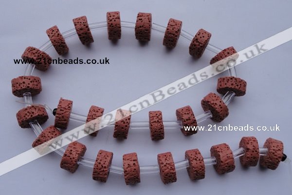 CLV25 15.5 inches 7*15mm coin shape red natural lava beads wholesale