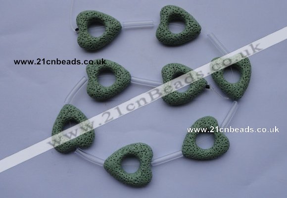 CLV29 15.5 inches 27*29mm heart green natural lava beads wholesale