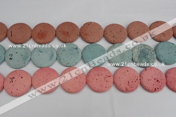 CLV308 15.5 inches 30mm flat round lava beads wholesale