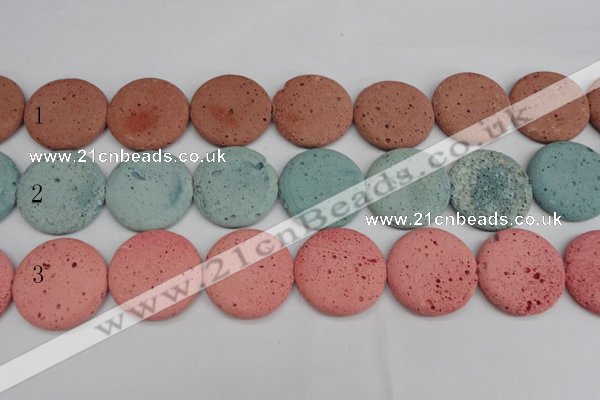 CLV308 15.5 inches 30mm flat round lava beads wholesale