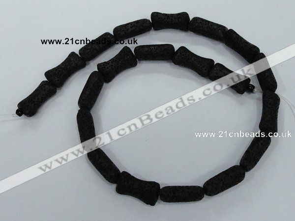 CLV45 15.5 inches 12*20mm pillow-shaped black natural lava beads