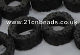 CLV46 15.5 inches 5*15mm donut shape black natural lava beads