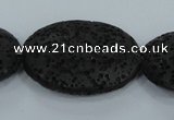 CLV49 15 inches 20*28mm oval black natural lava beads wholesale