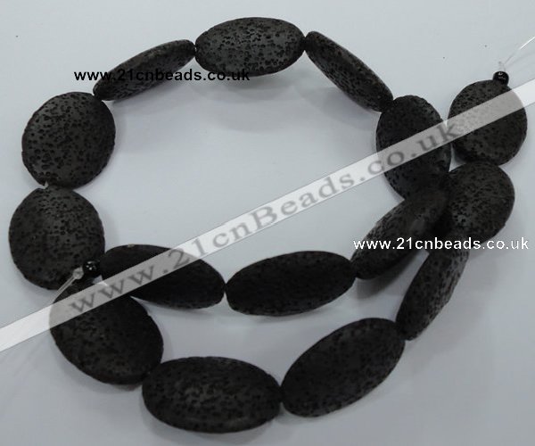 CLV49 15 inches 20*28mm oval black natural lava beads wholesale