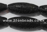 CLV492 15.5 inches 16*40mm rice black lava beads wholesale